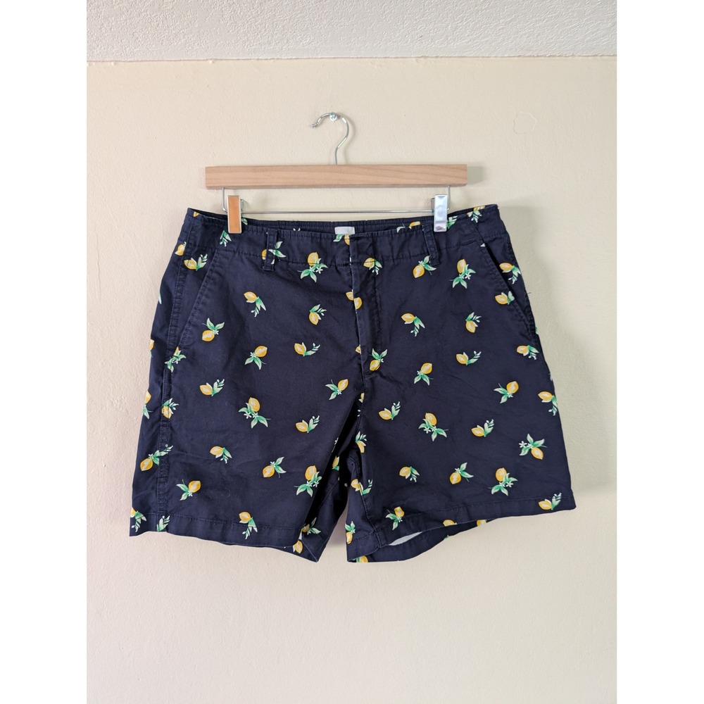 Gap Womens Navy Blue Lemon Print Downtown Khaki Shorts 14 Tall Summer Preppy